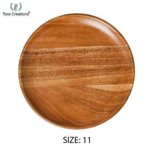11 Inch Wooden Dinner Plates - Finish: Natural Finish