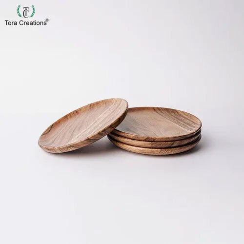 11 Inch Wooden Dinner Plates - Finish: Natural Finish