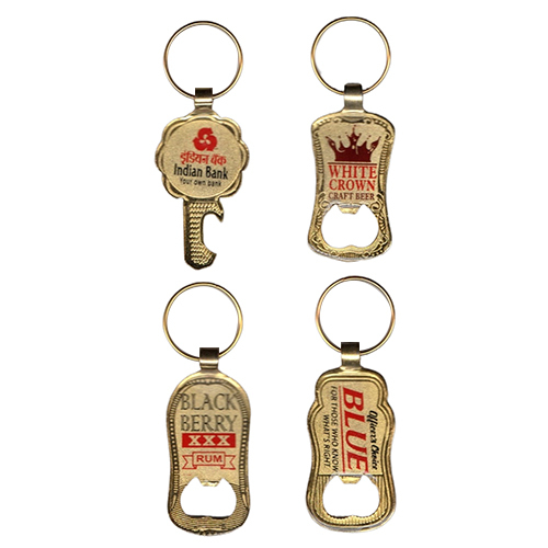 Metal Bottle Opener Key Chain - Color: Golden