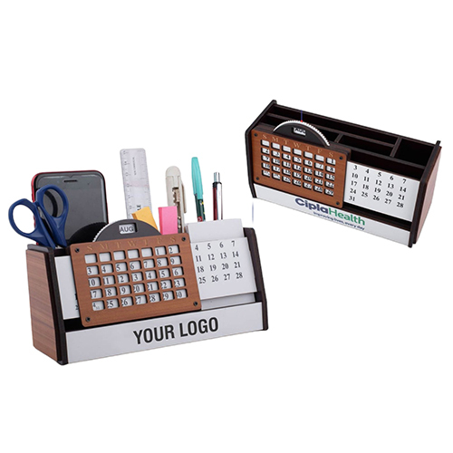 A 131 Wooden Calender With Pen Holder - Color: Multi Colour