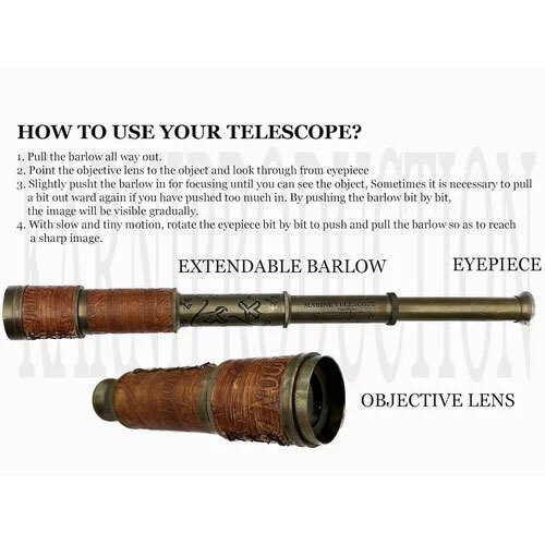 Brass Telescope With Leather Cover By Tora Creations