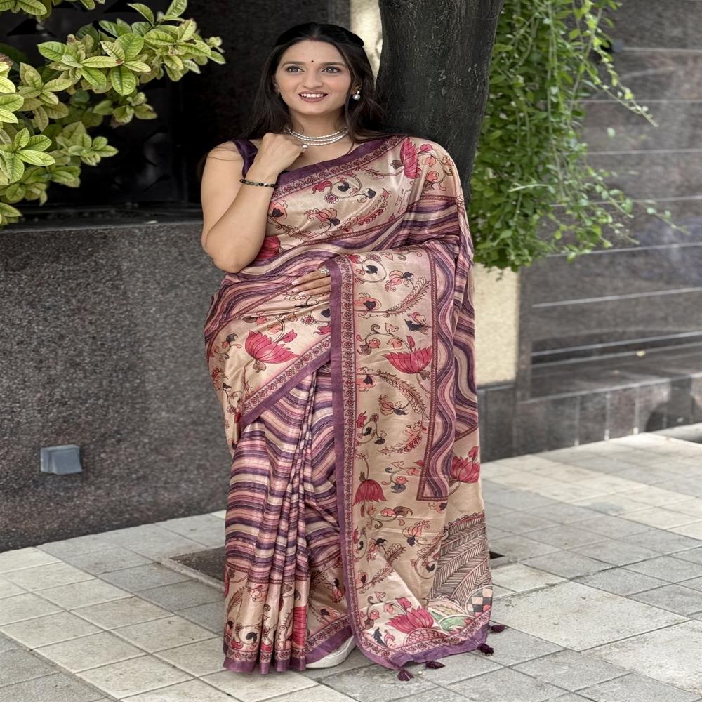 Designer Wi-ne Color Saree For Women - Color: Beige