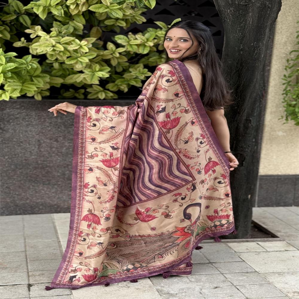 Designer Wi-ne Color Saree For Women - Color: Beige