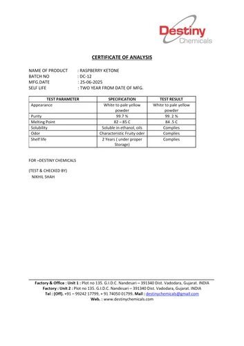 Raspberry Ketones Powder - Application: Industrial