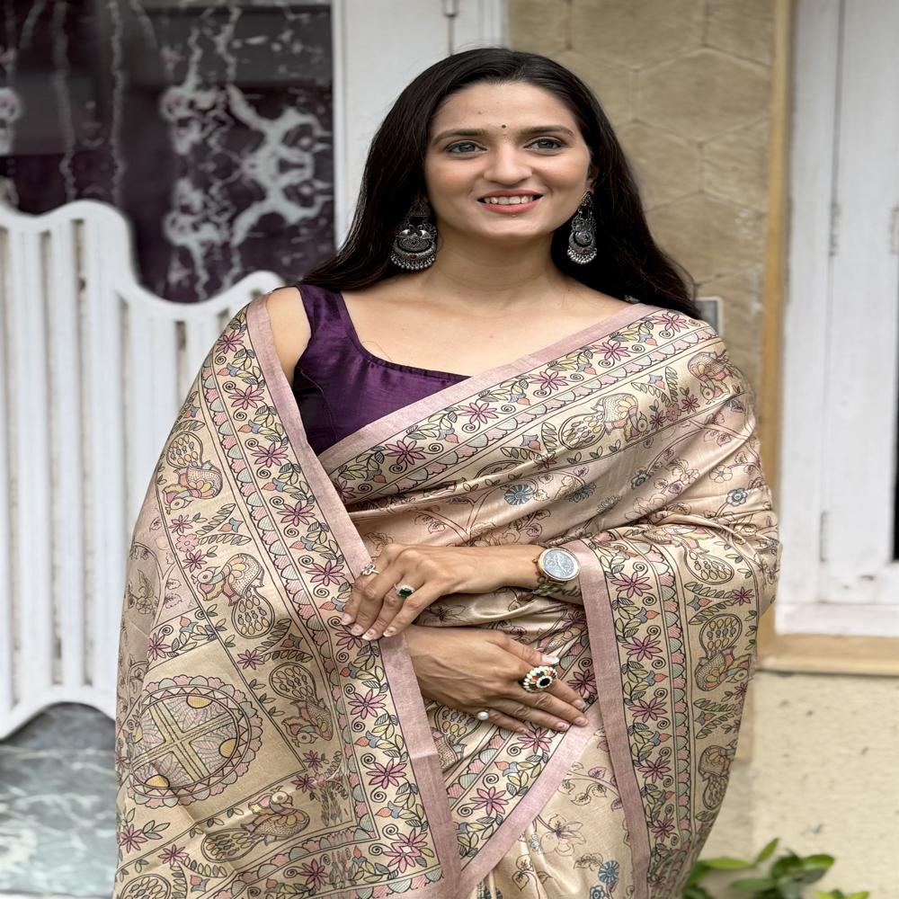 CREAM FLORAL SAREE FOR WOMEN