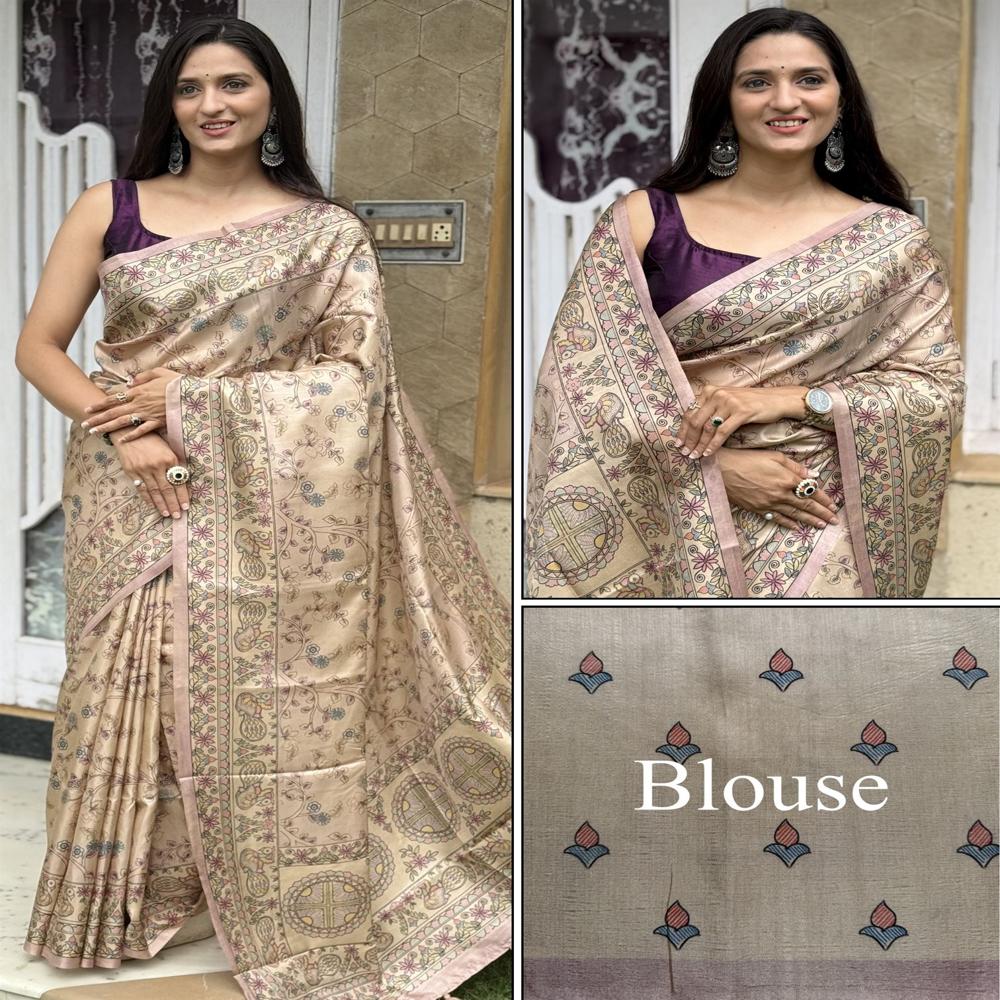 CREAM FLORAL SAREE FOR WOMEN
