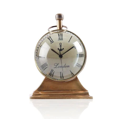 Brass Table Clock - Color: Antique Finish / Brown