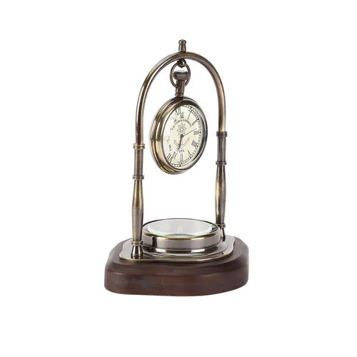 Antique Brass Table Clock - Shape: Round