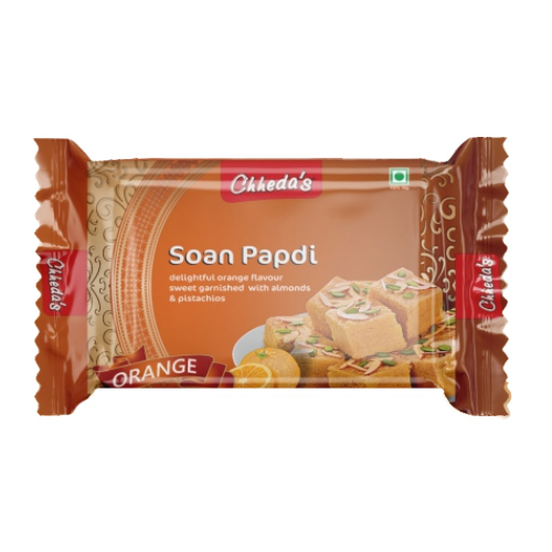 Orange Soan Papdi - Fat: Less Percentage ( % )