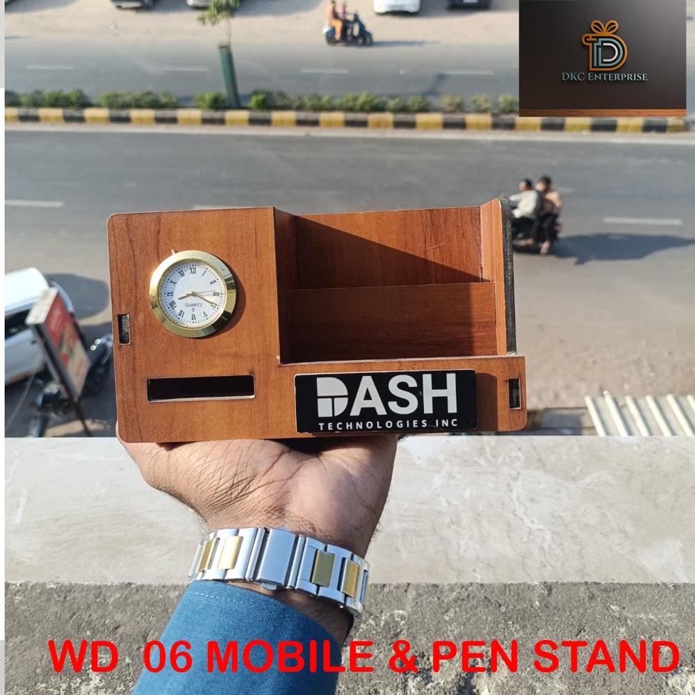 wooden desk oraniser with watch