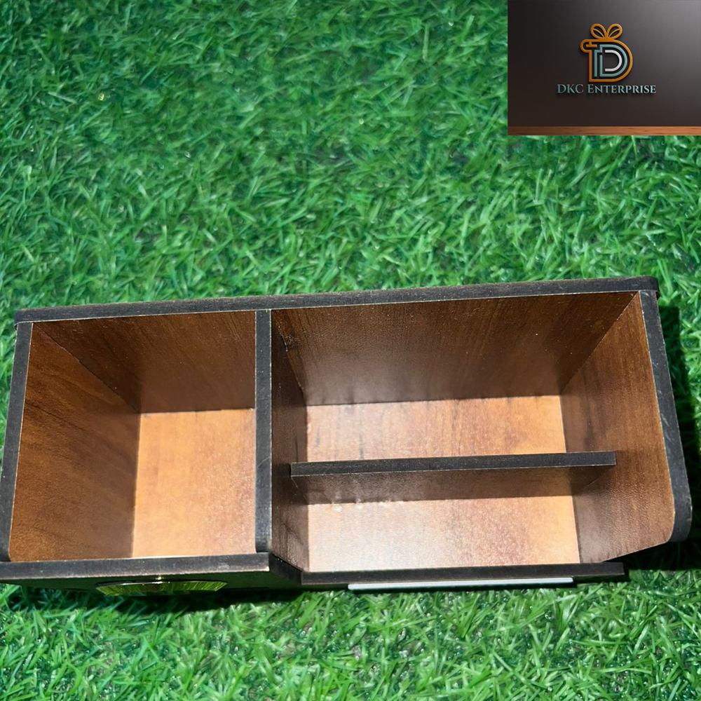 wooden desk oraniser with watch