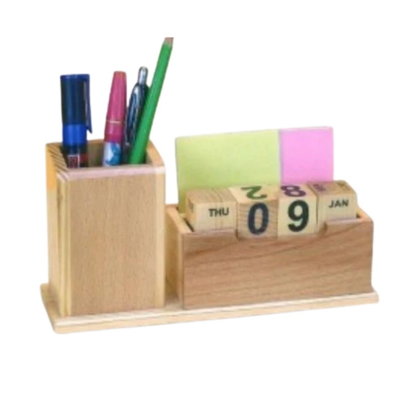 M 13 Eco Friendly Tabletop Gift Item Pen Stand With Sticky Notes - Color: Brown