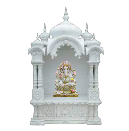 Carved marble mandir with Ganesha statue
