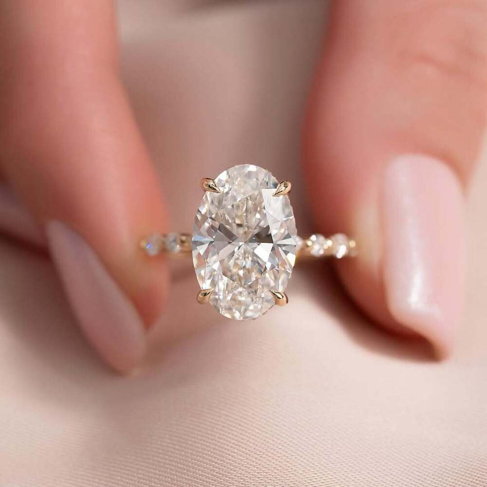Oval Cut Moissanite/Lab Grown Diamond Engagement Hidden Halo Ring