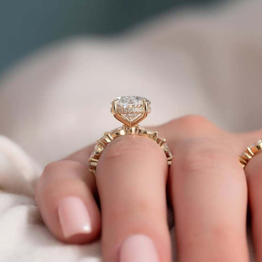 Oval Cut Moissanite/Lab Grown Diamond Engagement Hidden Halo Ring