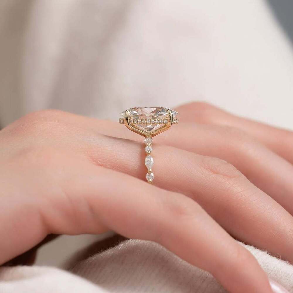 Oval Cut Moissanite/Lab Grown Diamond Engagement Hidden Halo Ring
