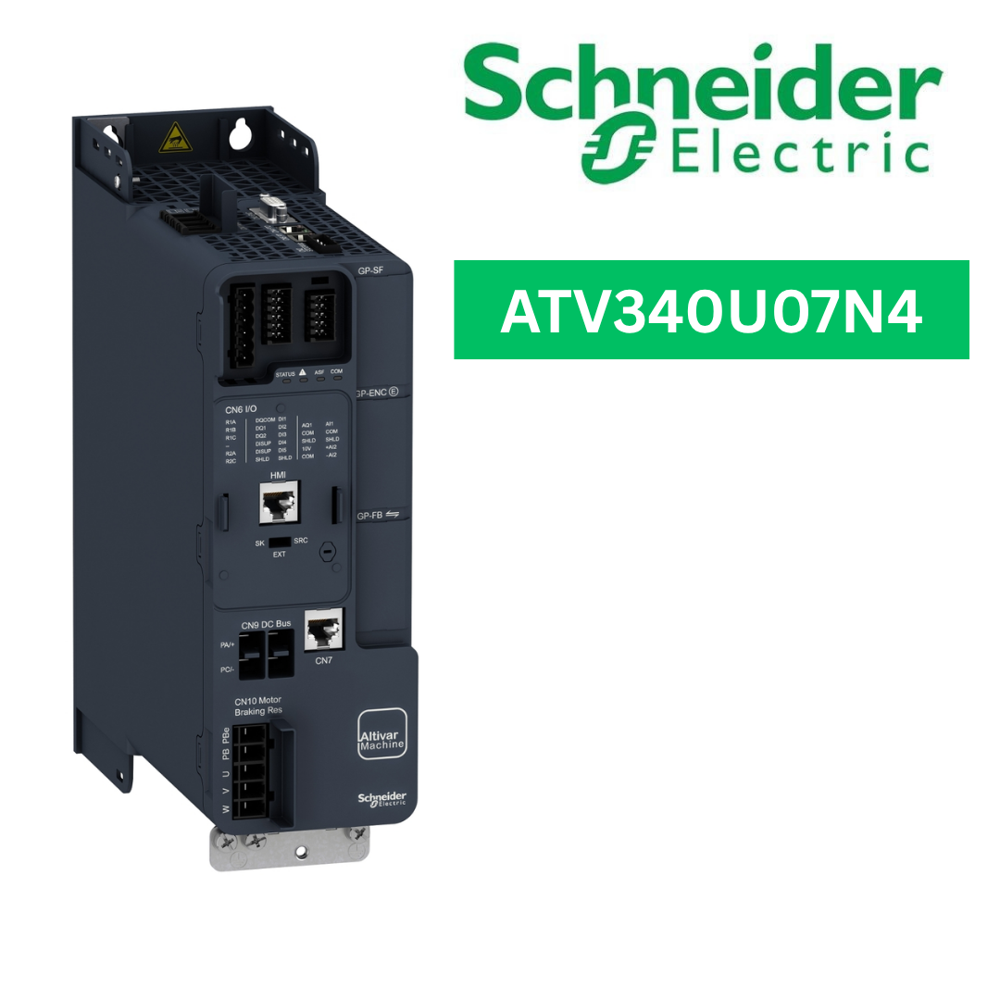 Atv340U07N4- Variable Speed Drive, Altivar Machine Atv340, 0.75Kw, Heavy Duty, 400V, 3 Phases - Color: Black