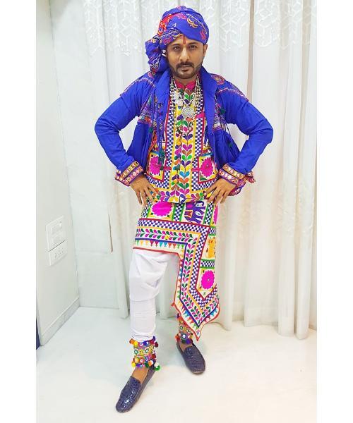 Mirror Work Navratri Special Black Men Kurta With Dhoti