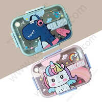 Bend Dino Unicorn Stainless Steel LunchBox for Kids 3 Compartment - 100 Leak Proof