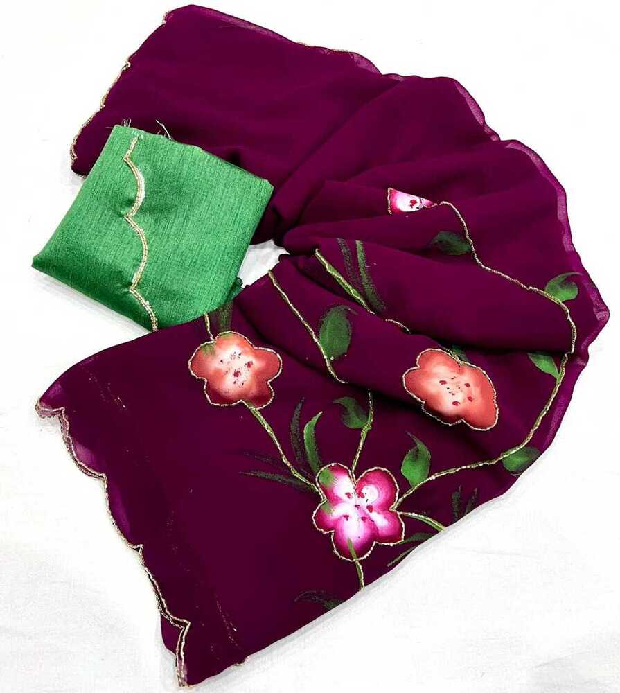 Pure Georgette Saree - Bust Size: 44 Inch (In)