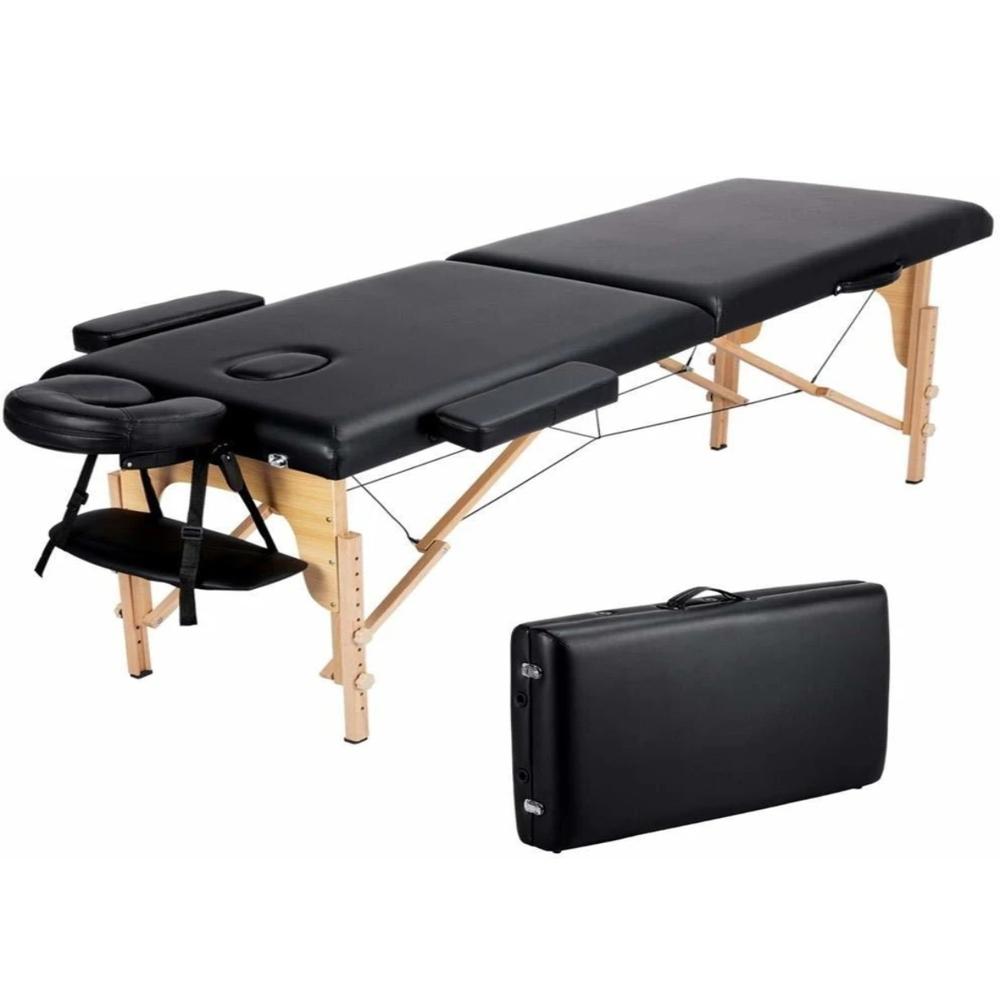 Portable Massage, Spa Bed With Hight Adjustable Massage Table 2 Fold Massage Table Pad Carry Case Massage Bed Spa Bed Facial Cradle Salon Bed - Black - Features: Good Quality