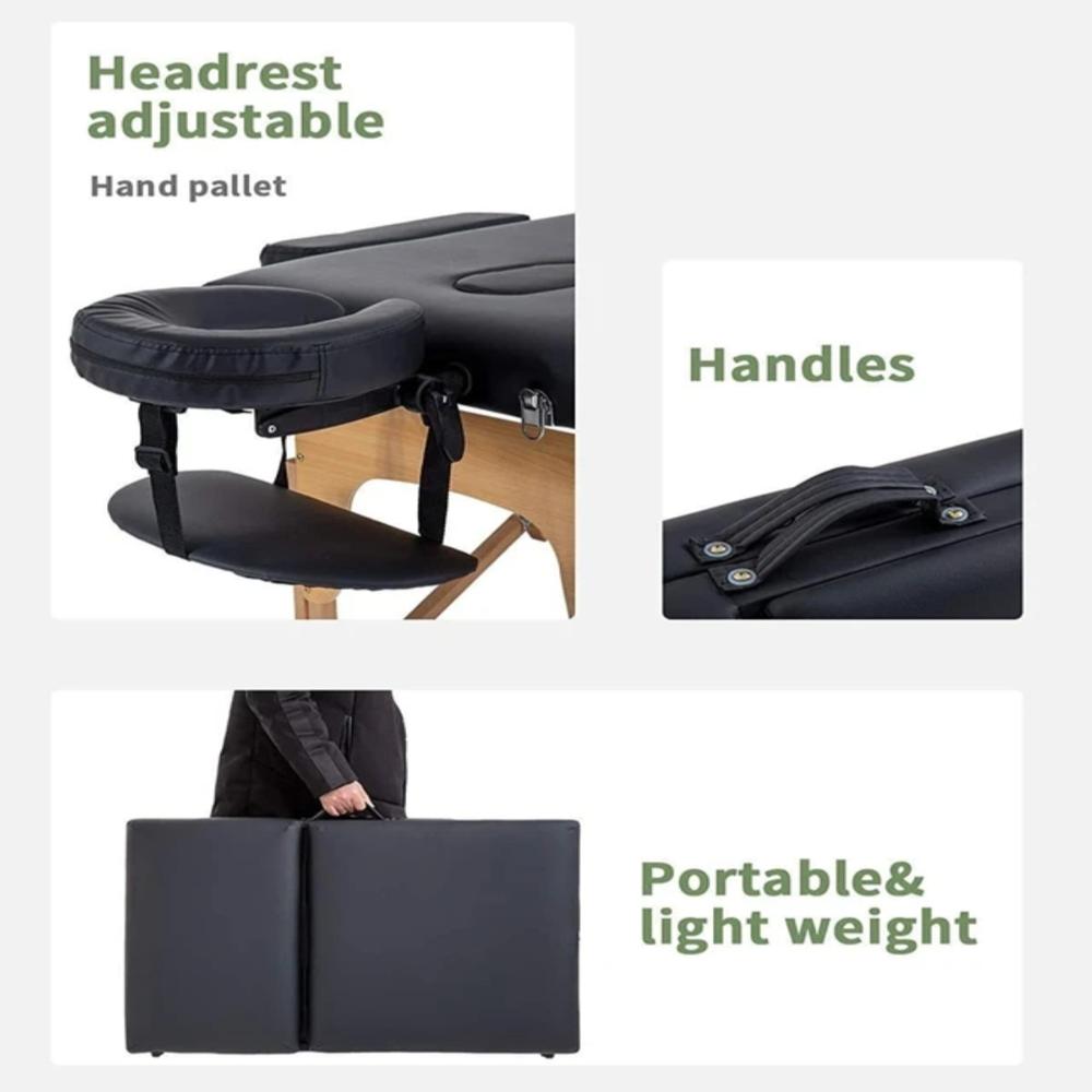 Portable Massage, Spa Bed With Hight Adjustable Massage Table 2 Fold Massage Table Pad Carry Case Massage Bed Spa Bed Facial Cradle Salon Bed - Black