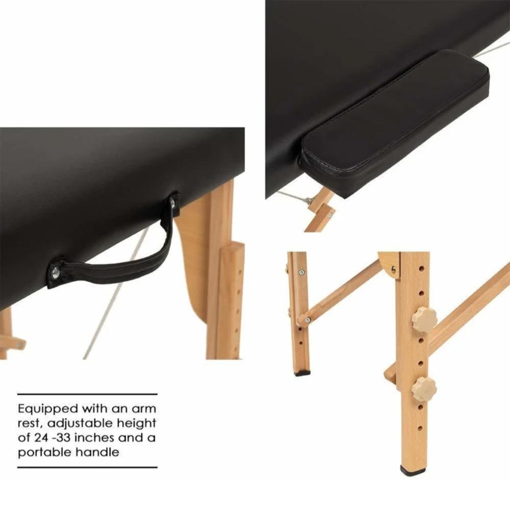 Portable Massage, Spa Bed With Hight Adjustable Massage Table 2 Fold Massage Table Pad Carry Case Massage Bed Spa Bed Facial Cradle Salon Bed - Black