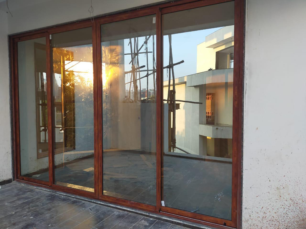 Aluminium Sliding Door - Color: Brown