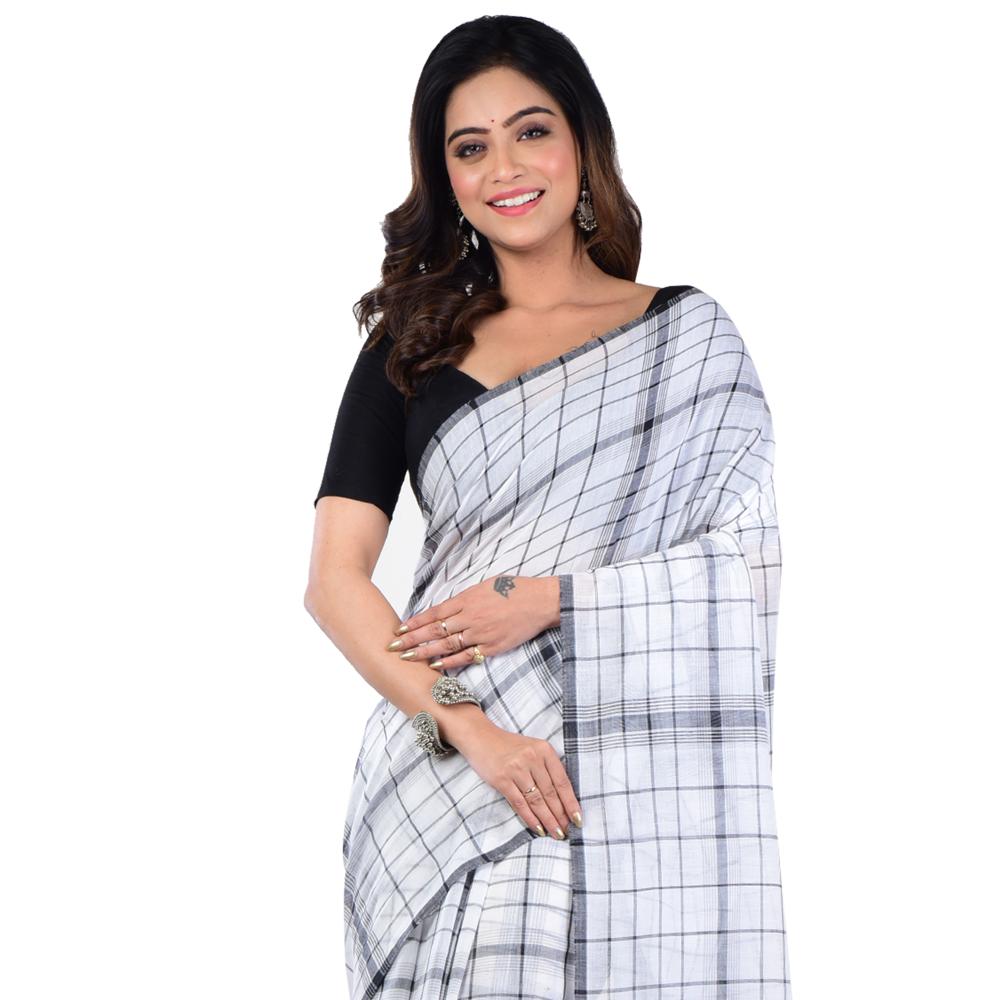 Handloom Catton Saree - Color: White
