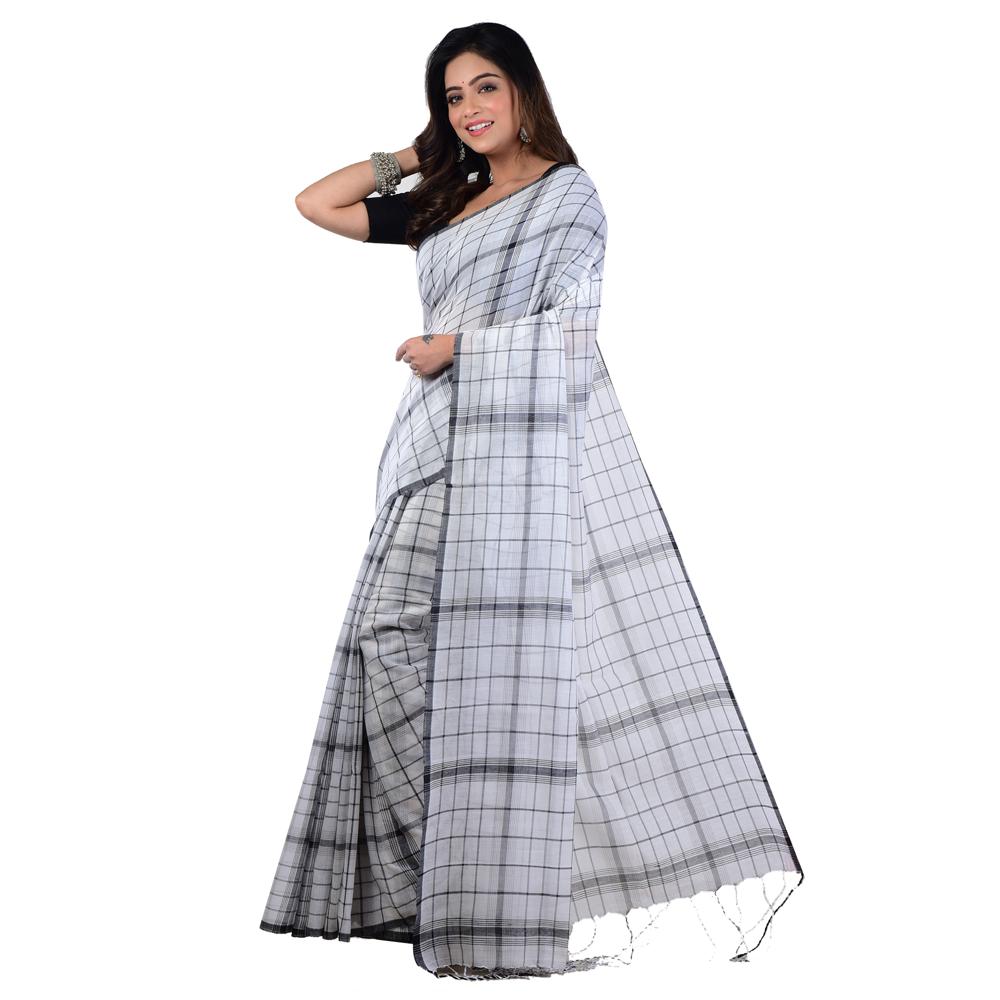Handloom Catton Saree - Color: White