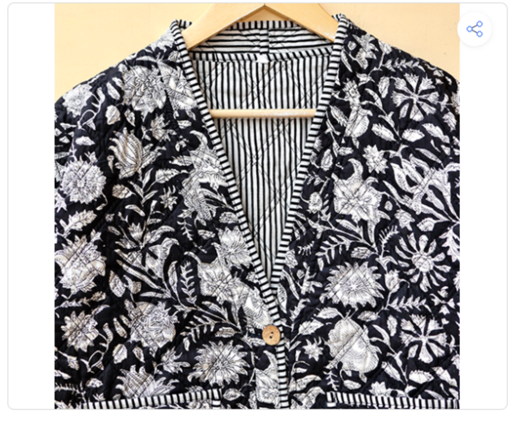 Black And White Hand Block Print Boho Jacket - Bust Size: Requirement Based Meter (M)