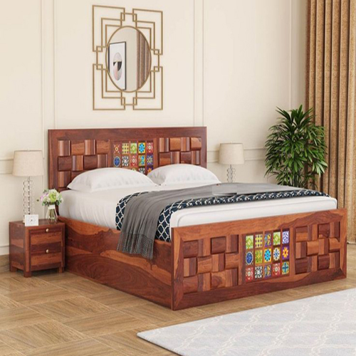 Sheesham Wood Bed with Side Drawer Storage