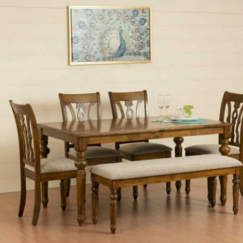 Wooden Dining Table With 4 Chair And Sofa Set - Chair Size: 45Cm X 50Cm X 95Cm