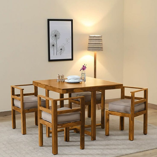 Hardwood Wooden Dining Table With 4 Chair Set - Assembly: No Assembly Required