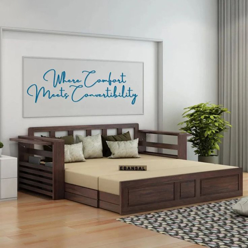 Bedroom Wooden Sofa Cum Bed - Color: Brown