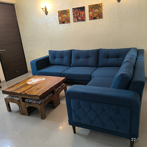 Blue L Shape Sofa Set