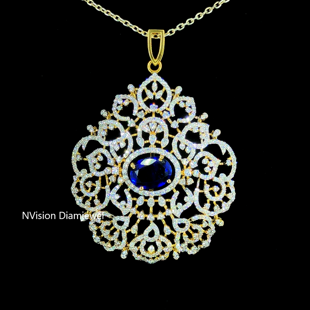 Exquisite Royal Changeable Ruby Pendant With Labgrown Diamond Filigree - Diamond Carat Weight: 5.53 Carat