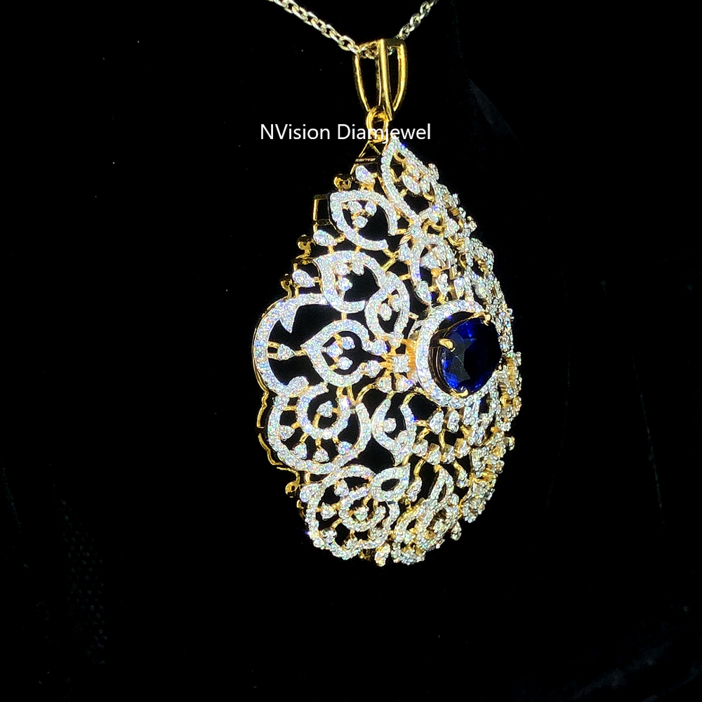 Exquisite Royal Changeable Ruby Pendant With Labgrown Diamond Filigree - Diamond Carat Weight: 5.53 Carat