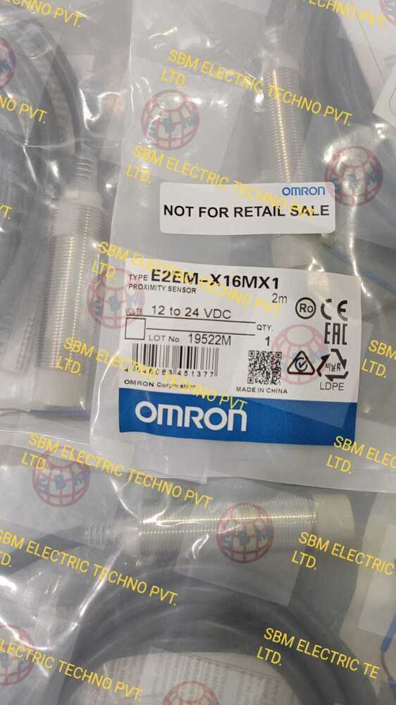 OMRON PROXIMITY SENSOR, E2EM-X16MX1 2M - Nickel-Plated Brass, M18 Threaded, 16mm Range, IP67, NPN Output, Pre-Wired Cable
