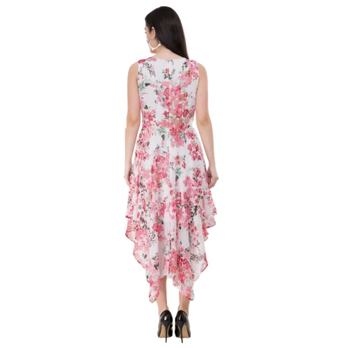 White Printed Ladies Georgette Dress