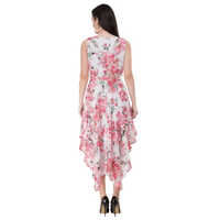 White Printed Ladies Georgette Dress