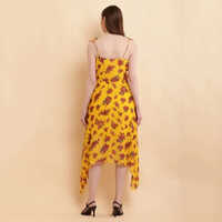 Yellow Printed A Line Georgette Dress