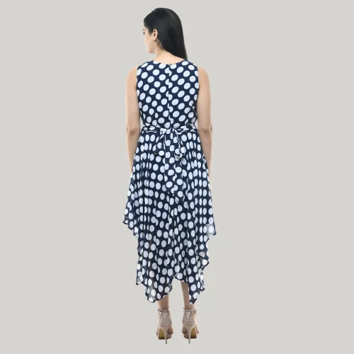 Dot Printed Ladies Georgette Dress - Color: Multicolor