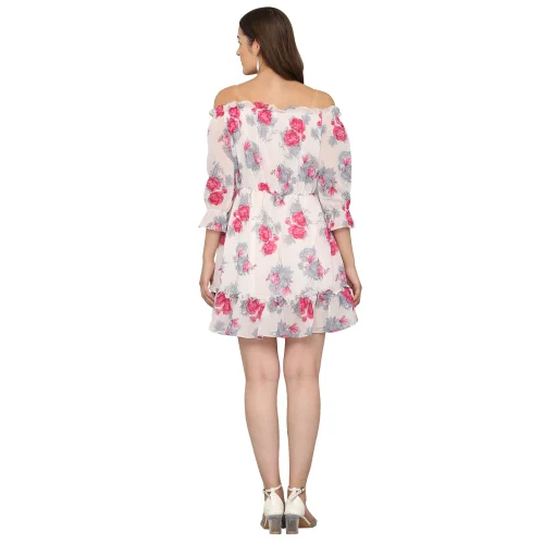 White Ladies Off Shoulder Georgette Dress