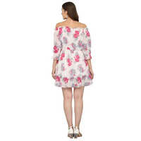 White Ladies Off Shoulder Georgette Dress