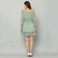 Green Ladies Off Shoulder Georgette Dress