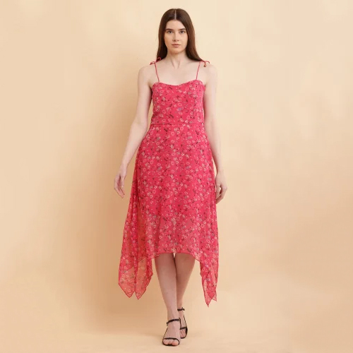 Pink A Line Georgette Dress - Color: Multicolor