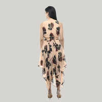Midi Womens Yellow Georgette Floral Layered Dress