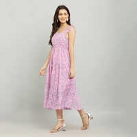 Off White Printed Georgette Flare Dress