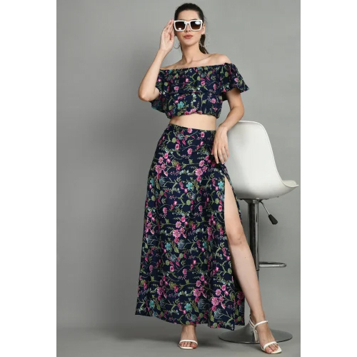 Women Two Piece Dress Dark Blue Dress - Color: Multicolor